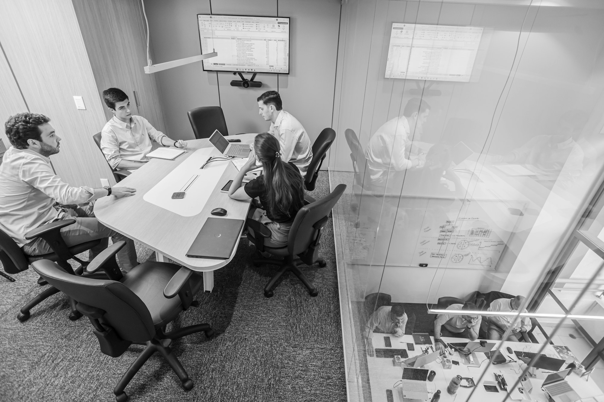 A team collaborating around a conference table